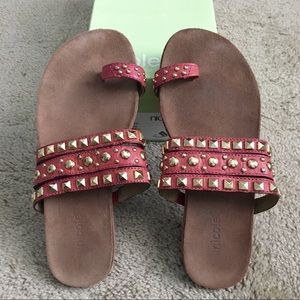 Nicole "Tender" Fushia Gold Studded Leather Sandal